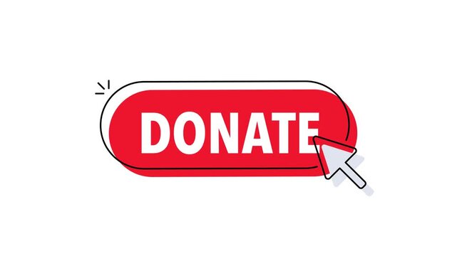 Animated donate button with a click cursor on white and green screen