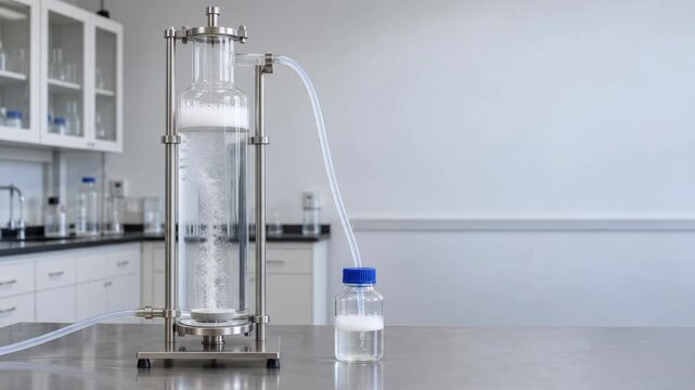 Pilot foam fractionation column with rising bubbles