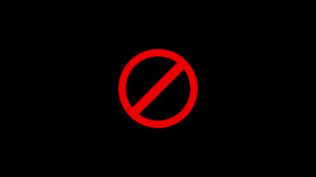 Red prohibited sign animation on black background, warning symbol motion forbidden restricted