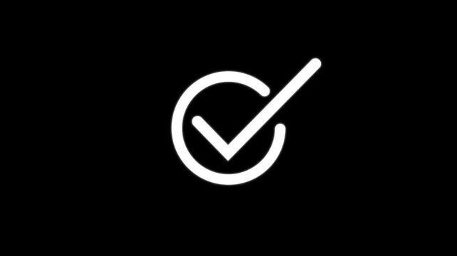 Animated checkmark motion minimalist white success symbol on black background, tick animation