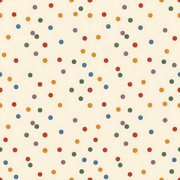 Scattered colorful confetti dots and spots seamless pattern on cream background