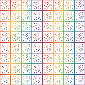 Colorful grid check pattern with tiny confetti dots background