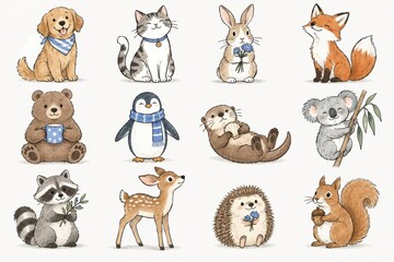 Fototapeta premium Watercolor woodland animals collection