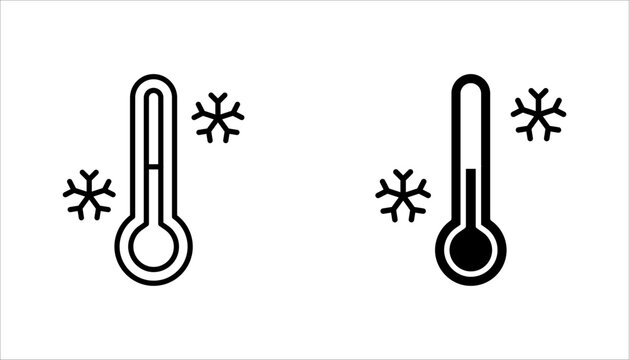 cold weather thermometer line icon set, simple freeze flat design vector pictogram, vector illustration on white background