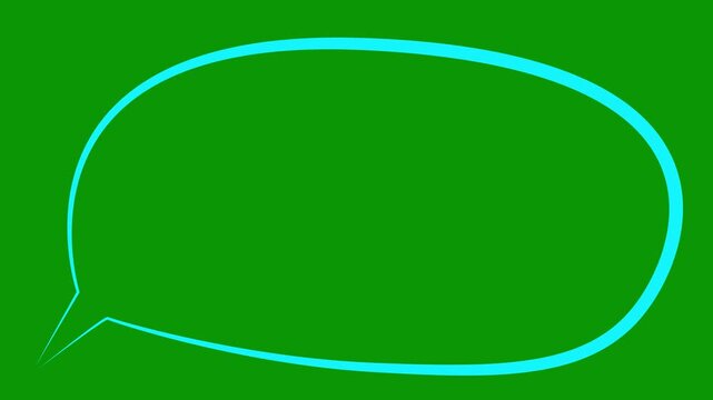 Animated blue blank speech bubble symbol. Doodle of chat balloon with copy space. Looped video. Linear cloud bubble, dialog balloon, empty conversation message isolated on green background.