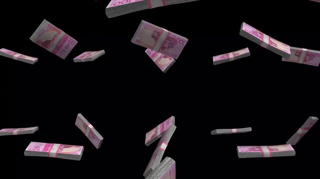 Tonga Money, Tongan Paanga Banknotes Falling On Black Background, TOP Currency Stacks Dark Cinematic, 4K