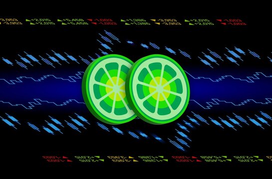 limewire-lmwr virtual currency images on digital background. 3d illustration