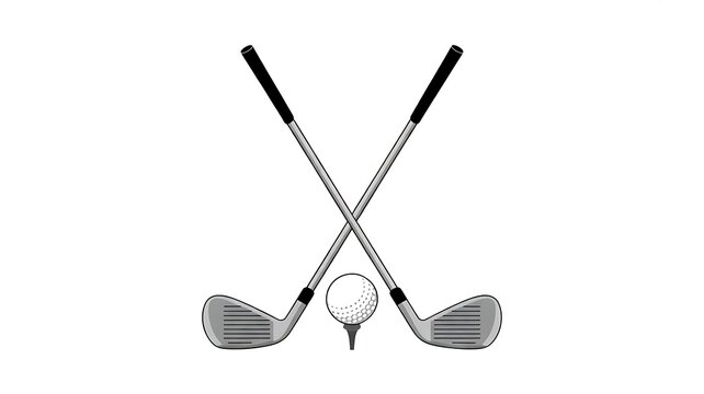 Minimalist Illustration of Crossed Golf Clubs with Golf Ball on Tee