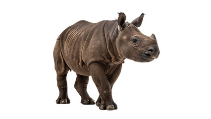 Small young wild rhinoceros calf standing full body isolated on transparent background © Imogen