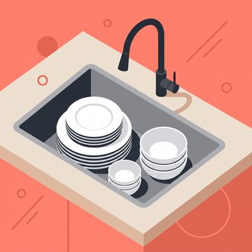 VECTOR Sink with Dishes Ready to Wash	
