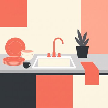 VECTOR Sink with Dishes Ready to Wash	
