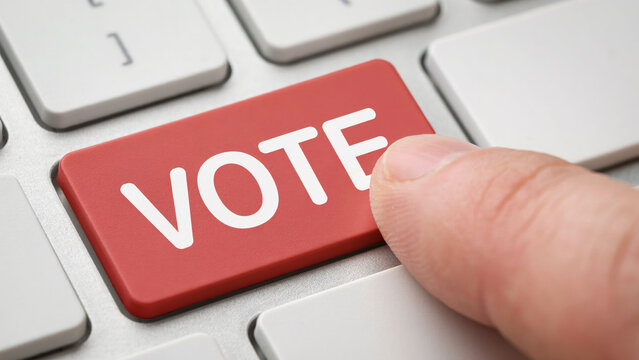 Vote Button on Keyboard Representing Elections, Voting, and Democratic Participation