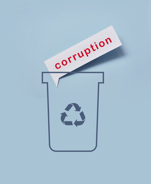 A &ldquo;Corruption&rdquo; label above a disposal symbol represents unethical behavior and misconduct.