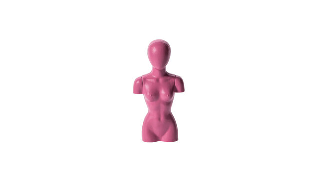 Pink miniature dressmaker mannequin tailor dummy on stand isolated on transparent background