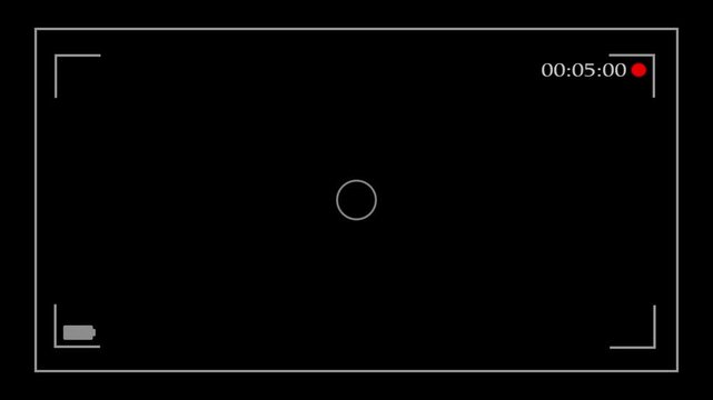 Minimalist Digital Recording Interface Overlay Featuring A Sleek Camera Viewfinder Frame With A Recording Timer And Low Battery Indicator Displayed On A Dark Background For Professional Cinematic Vide