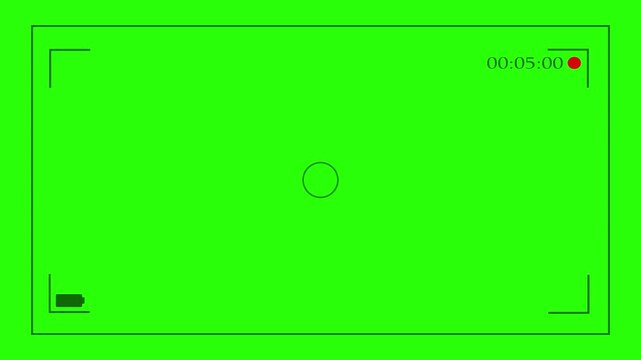 A Digital Camcorder Viewfinder Overlay With A Bright Green Screen Background Featuring A Recording Time Counter And Battery Status Indicator For Professional Video Editing Production Workflows And Cin