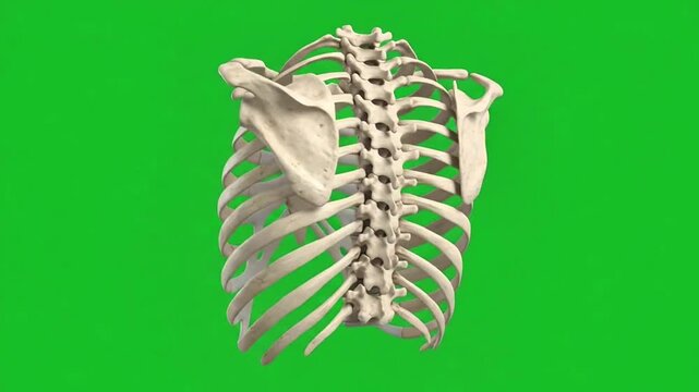 Realistic Human Rib Cage Rotating on Green Screen Background