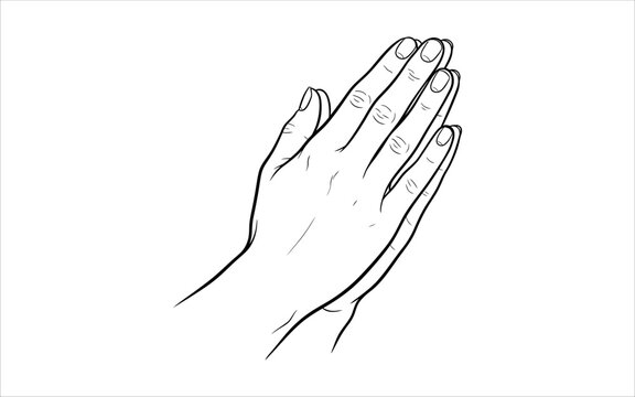 Sketch of praying hands in a minimalist style representing faith hope spirituality and devotion on a white background