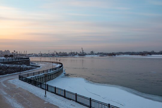 Landscape irkutsk winter city embankment lanterns