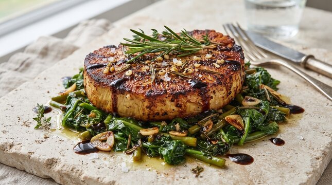 Pan Seared Herb Crusted Breadfruit Steak Vegan Entree