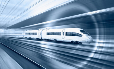 Blue High-speed train of China railway from Luoyang in Beijing, China © muratart