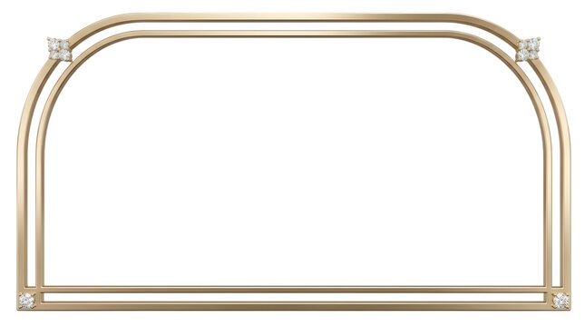 Arch-shaped gold frame with four diamond accents, double line border isolated on a solid black background