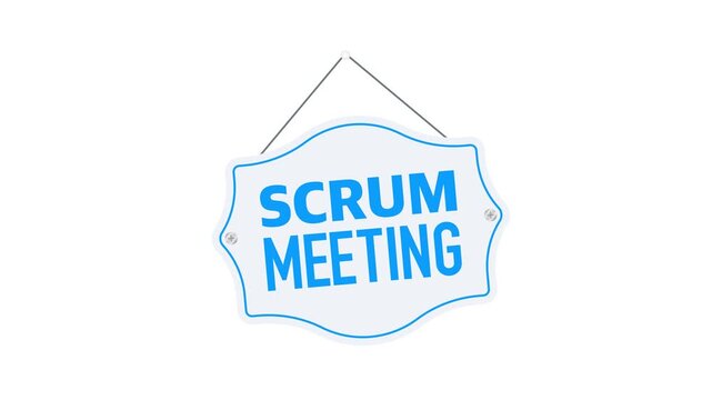 Animated scrum meeting sign hanging on a string