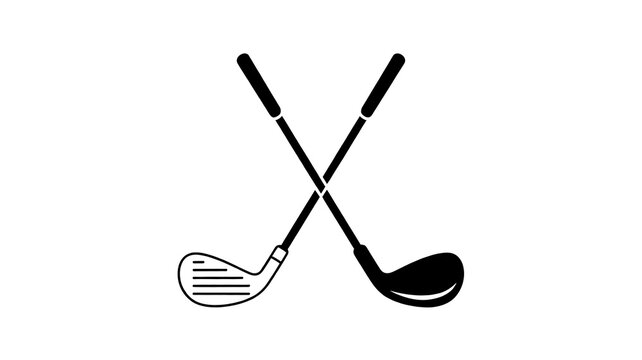 Minimalist Illustration of Crossed Golf Clubs with Golf Ball on Tee
