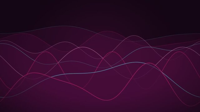 Magenta layered wave band background on a dark backdrop, layered wave bands rolling over each other in depth, slow seamless loop, no text and no numbers, abstract technology motion background