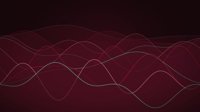 Coral layered wave band background on a dark backdrop, layered wave bands rolling over each other in depth, fast seamless loop, no text and no numbers, abstract technology motion background