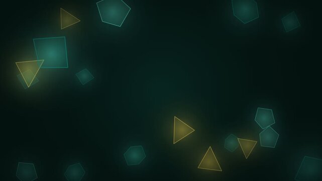 Teal floating geometric shard background on a dark backdrop, angular crystal shards turning slowly in weightless depth, medium seamless loop, no text and no numbers, abstract technology motion