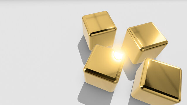 3d gold cubes with shadow