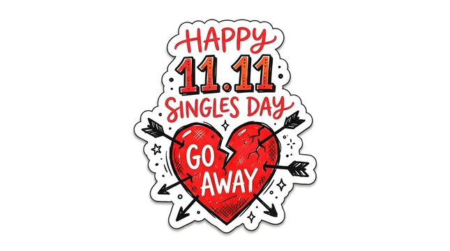 Humorous 11.11 Singles Day Promotional Graphic with Red Heart and Go Away Message