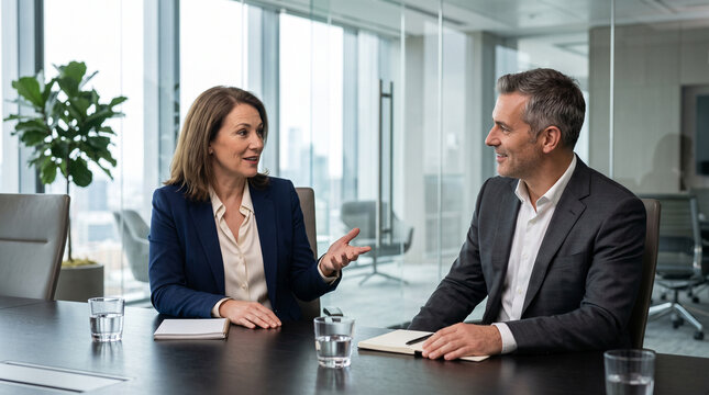 Successful Corporate Partnership Meeting Between Business Leaders in Modern Professional Office