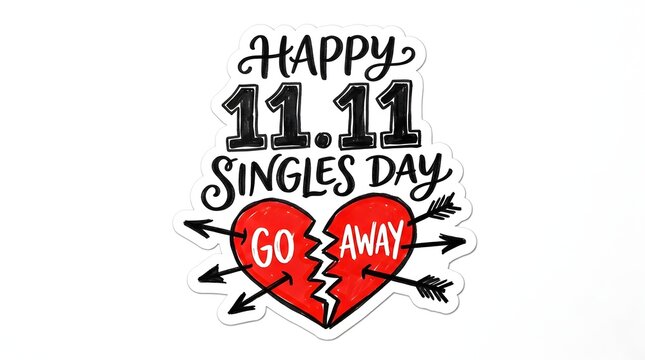 Humorous 11.11 Singles Day Promotional Graphic with Red Heart and Go Away Message