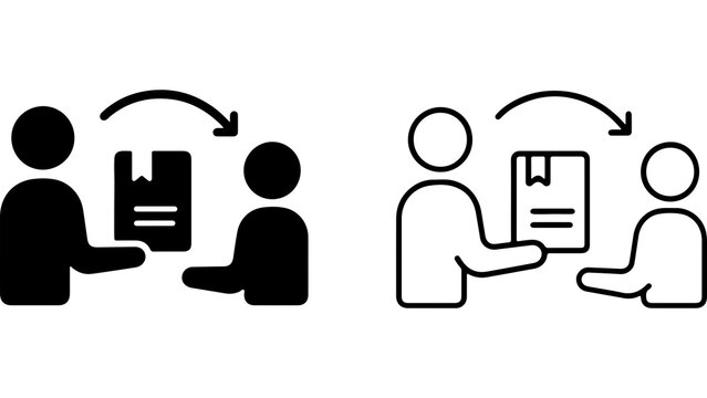Document Transfer Icon Set in Solid and Outline Styles