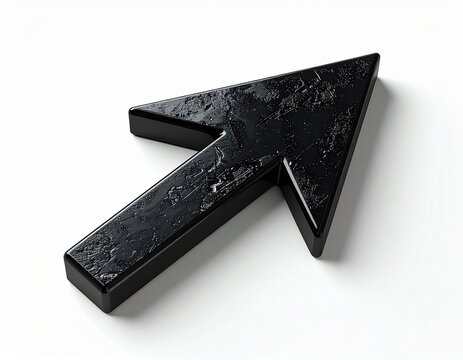3D black textured arrow pointing up right on white background. Direction, success, and growth concept symbol.
