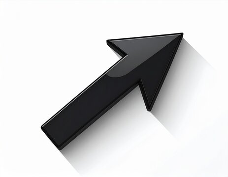3D black textured arrow pointing up right on white background. Direction, success, and growth concept symbol.
