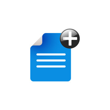 Minimalist blue document icon with plus sign symbolizing new file creation and digital content management