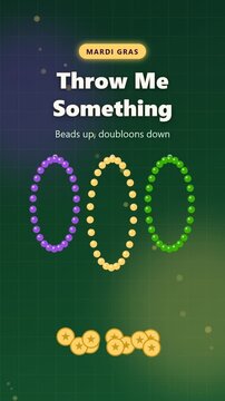Mardi Gras beads and doubloons swing and scatter in a seamless loop animation