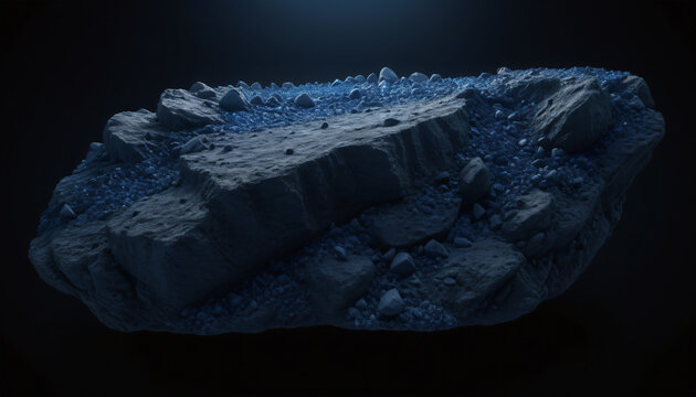 Macro close-up of dark fractured stone monolith with sharp edges