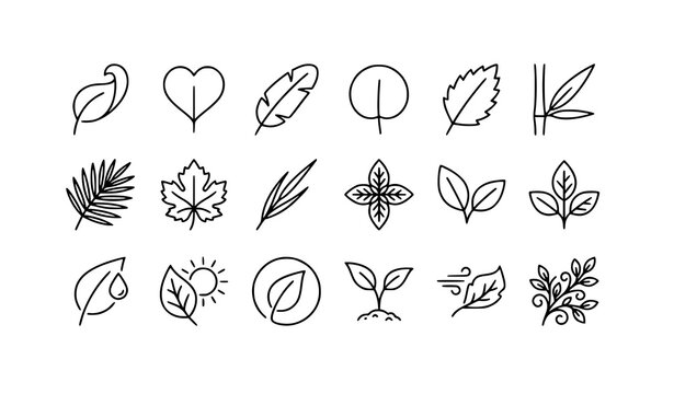Nature Leaf Line Icons &ndash; Modern Botanical and Eco Design Vector Set