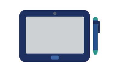 Digital tablet and stylus pen flat vector illustration with a white screen © Brstvect