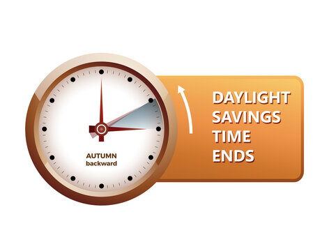 Clock illustrating daylight savings time ends autumn backward concept