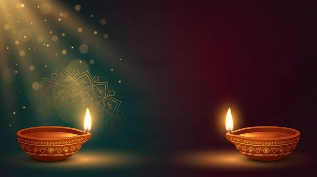 Glowing traditional diya oil lamps burning brightly during the joyful festival of lights celebration background graphic design banner