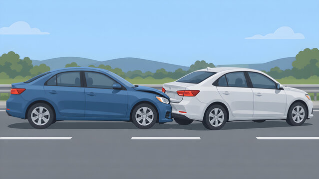 Rear-end car collision scene on highway illustrating traffic accident and insurance