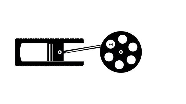 Engine piston and crankshaft assembly showing reciprocating motion