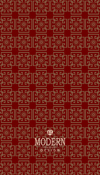 Red background with a rich golden Chinese geometric pattern.