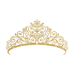 Elegant and detailed golden princess tiara crown with floral patterns vector illustration. © Vectonic Wave