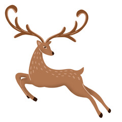 Brown spotted reindeer with large antlers depicts an elegant leap in a stylized and artistic design, suitable for christmas themes. Great for holiday decorations © Sawah Maya